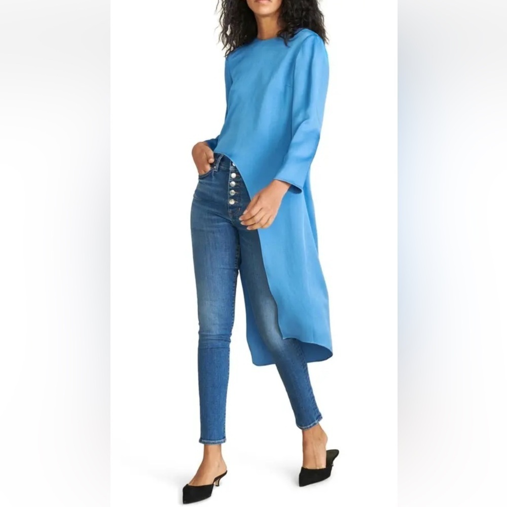 Veronica Beard Women Blue Rome High-Low Asymmetrical Tunic Top Size 2